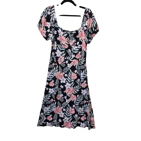 Roxy Dresses & Skirts - NWT Roxy Canyon Moon Floral Midi Dress Black Pink Tropical Smocked Back XL